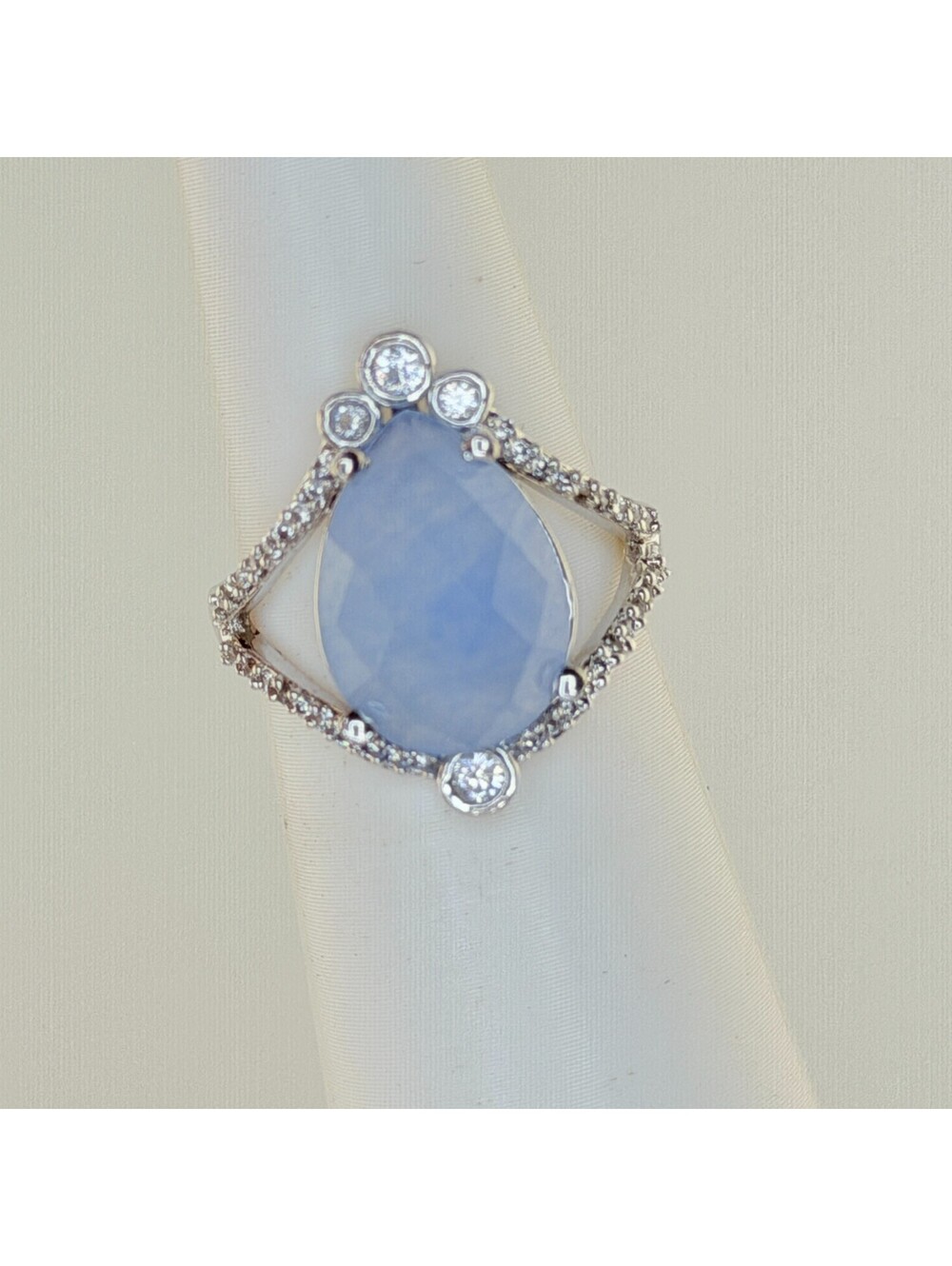 Bomb Party Sz 6 "The Intricate Halo" Genuine Blue Quartz Rhodium RETRO RBP3356
